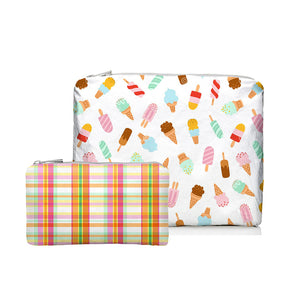 Medium and Mini Zipper pouches in popsicles and dreamsicle plaid pattern