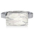 Puffer crossbody fanny pack belt bag in shimmer white and gray camouflage pattern on white background