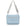 Shimmer light blue puffer purse with long gray strap