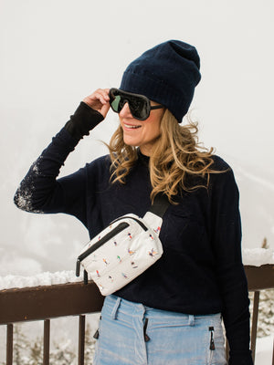 "Ski Condo to Ski Slope" Set of Two - Carryall and Puffer Fanny Pack in Dancing Skiers