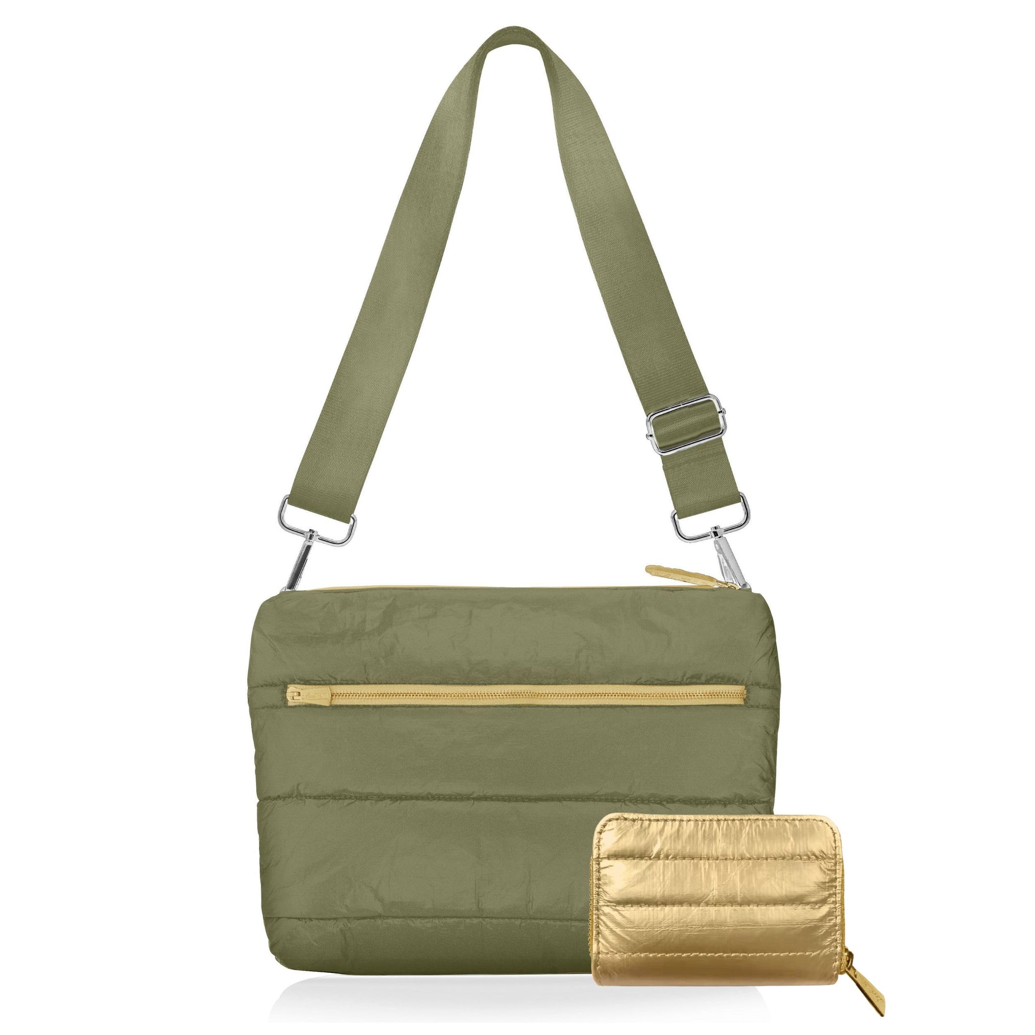 Set of Two - Everyday Puffer Purse Essentials in Shimmer Army Green & Gold