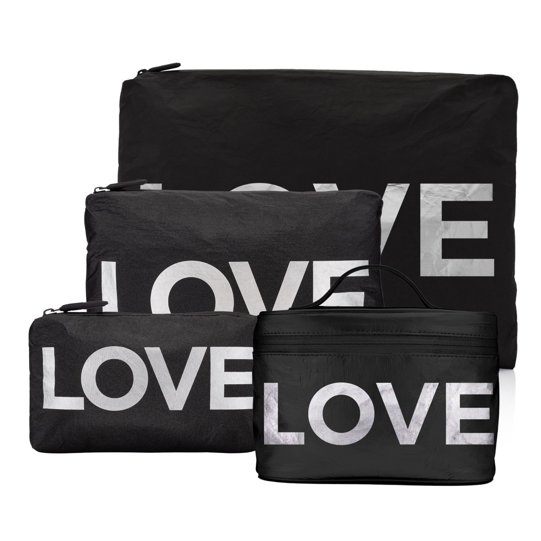 Set of Four - Packing Cubes - Black with Silver LOVE