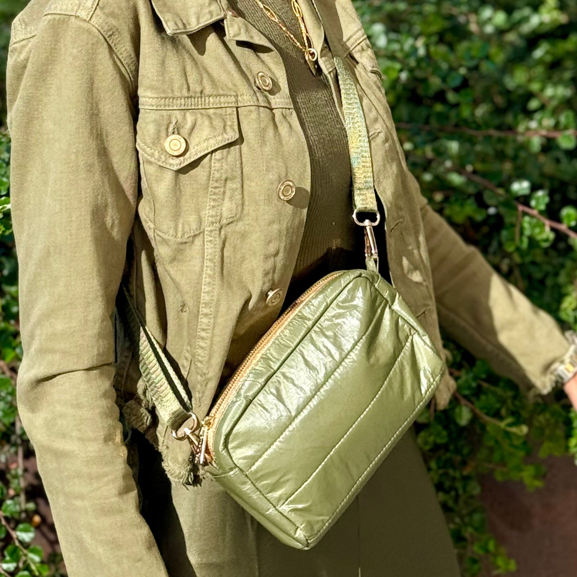 Mini Puffer Purse in Shimmer Olive Green Mini Puffer Purse in Shimmer Olive Green