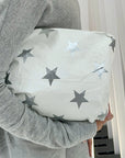 shimmer white medium zipper pouch with silver stars