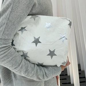Shimmer white zipper pouch with silver star pattern