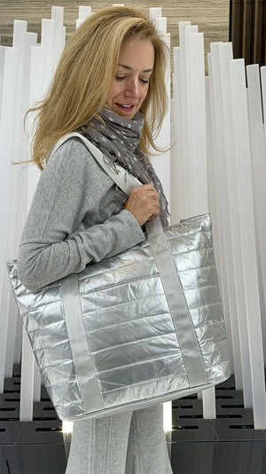 Metallic Silver Tote Bag as Shoulder Bag