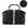 A black duffel bag with a central vertical silver and pewter stripe and two signature patterned webbing straps on the sides, shown on a white background with a circular detail inset.