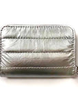Silver puffer wallet with silver zipper
