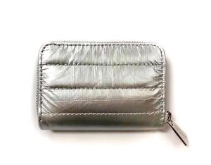Silver puffer wallet with silver zipper
