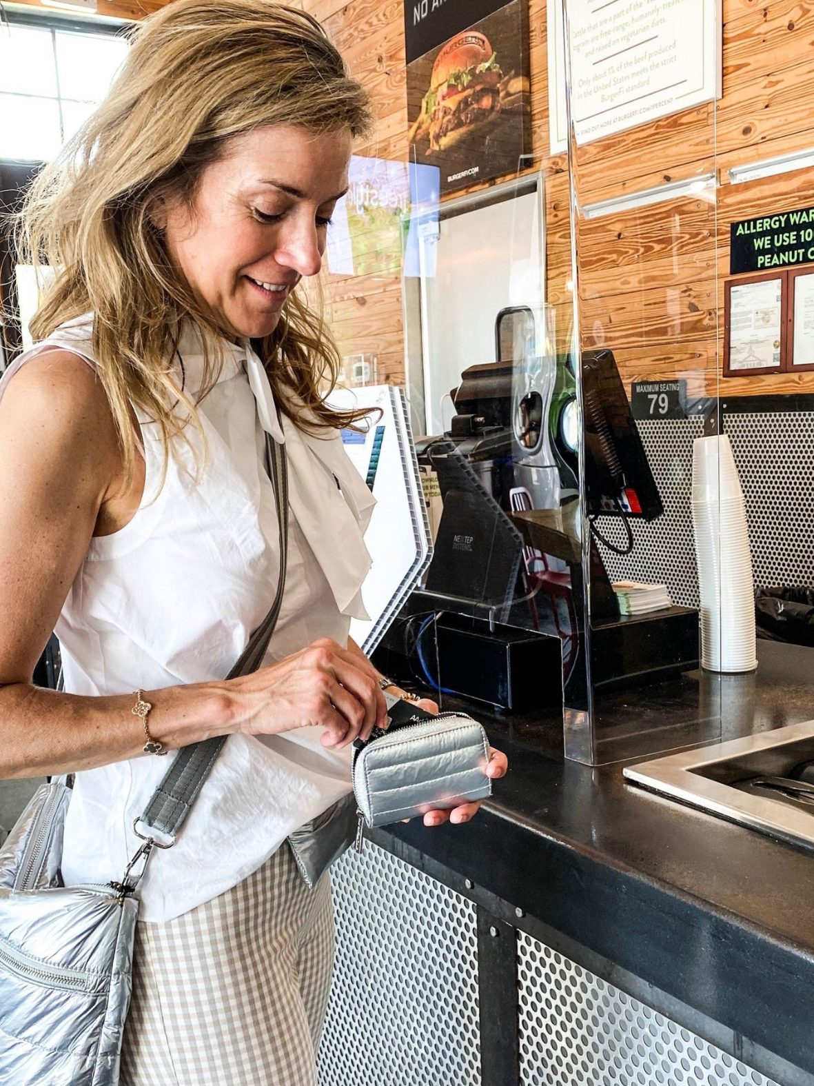 Silver puffer wallet is lightweight and functional