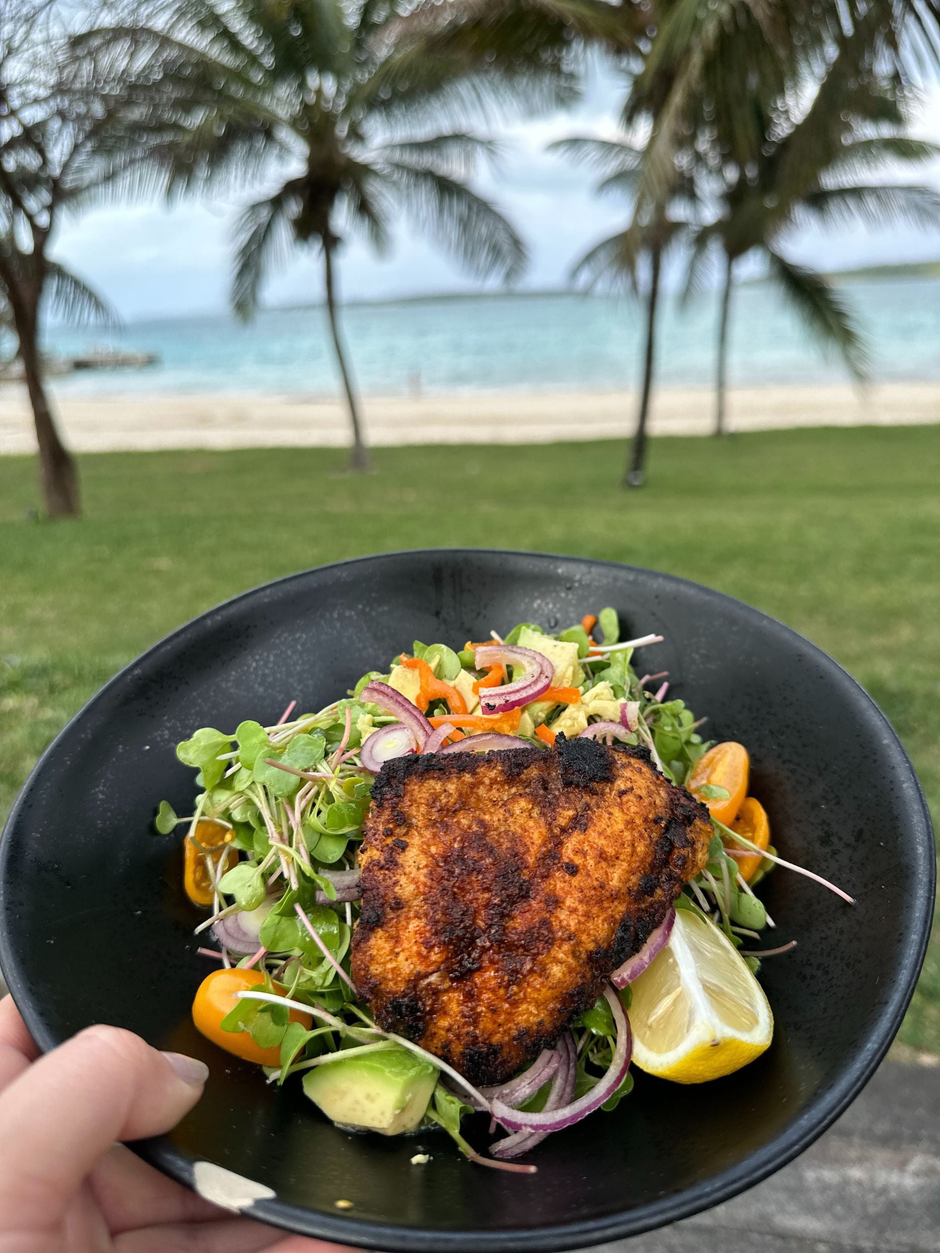 Salad at The One Hotel restaurant with a ocean view