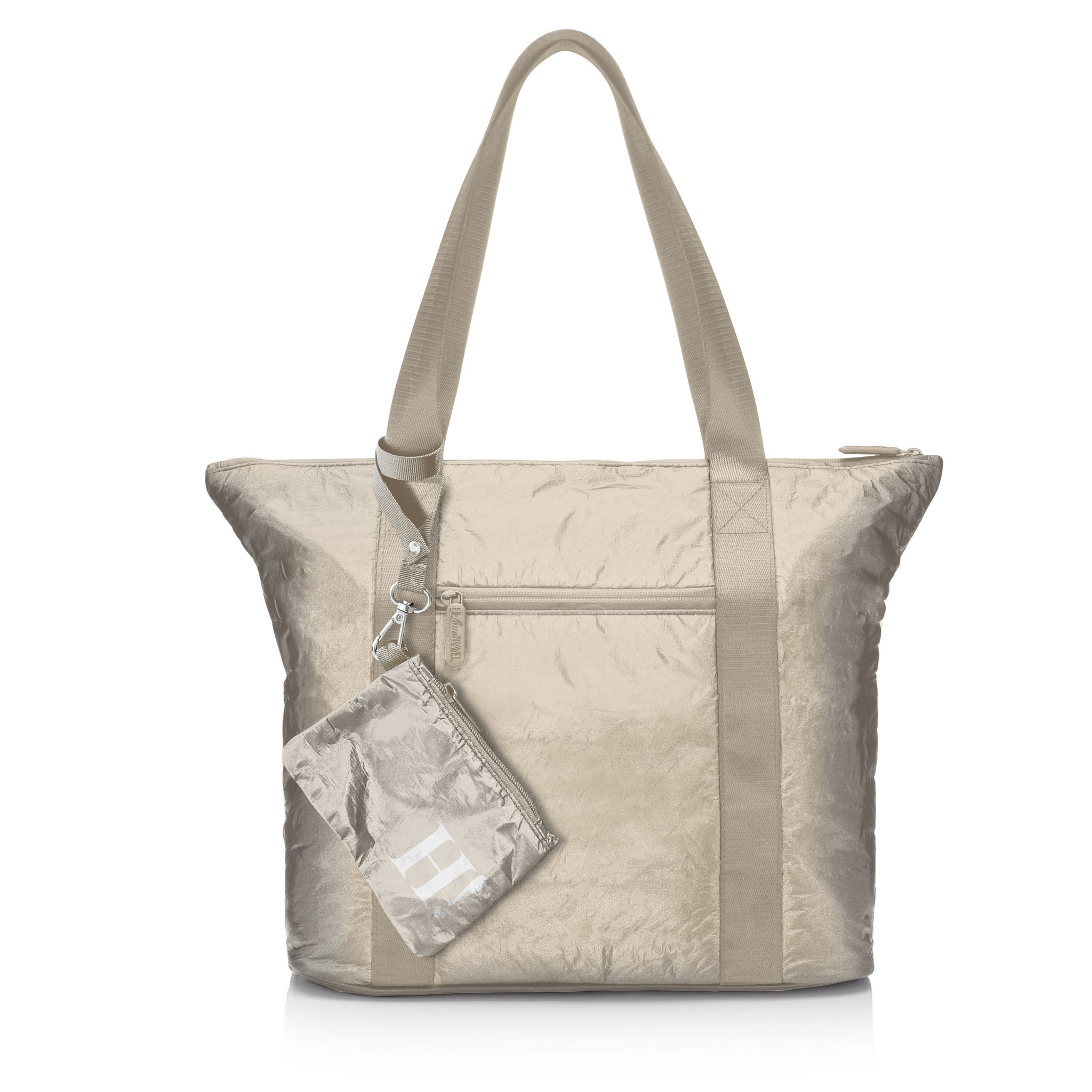 Unpadded Tote Bag with Zipper Pockets in Shimmer Golden Beige