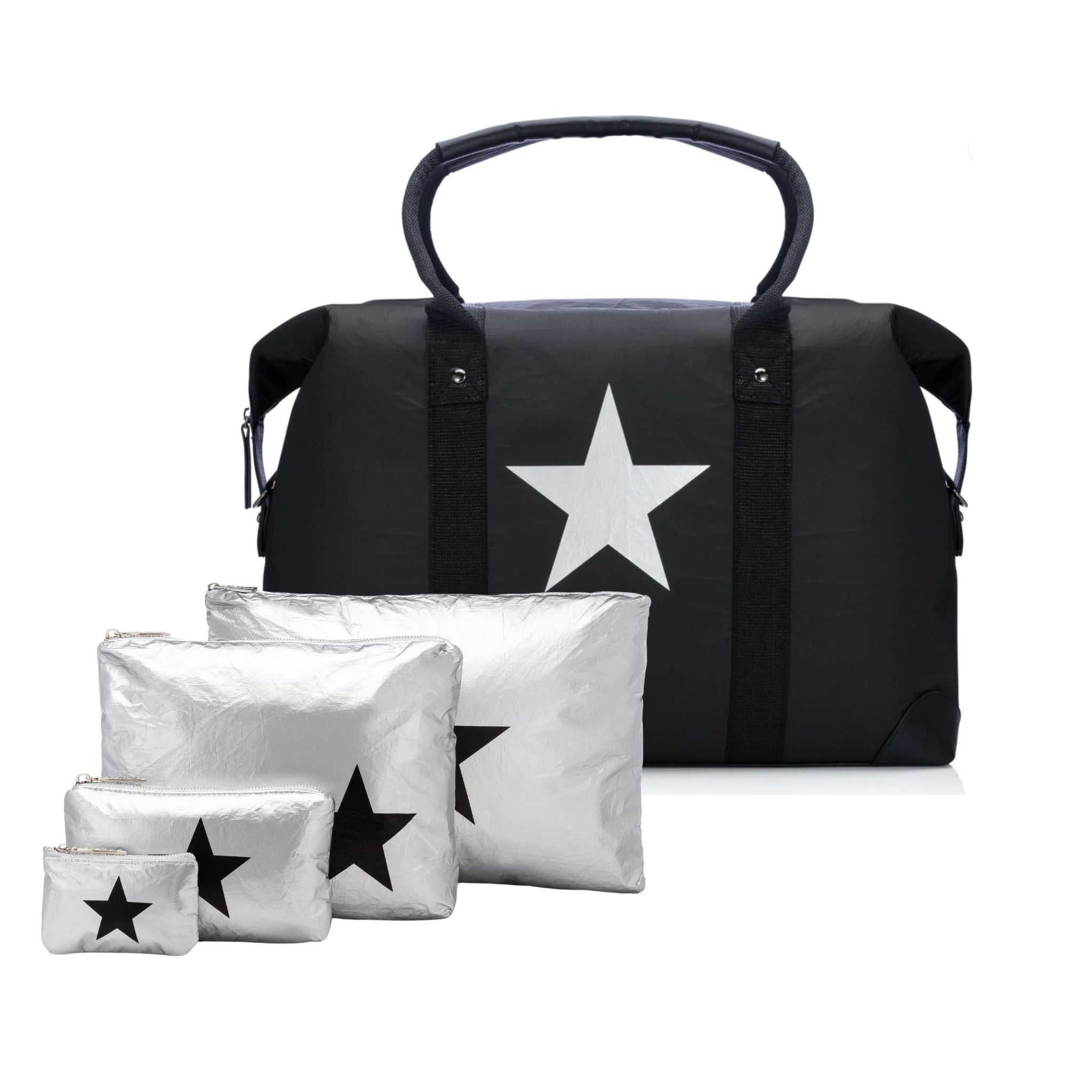 The Weekender Set of Five Travel Bags - Black and Silver with Stars