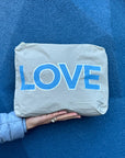 Medium Zipper Pack - Double LOVE in Earth Gray and Sky Blue