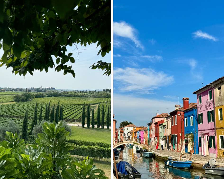views of a winery in bruno italy and also the most colorful city in italy