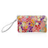 Zip wristlet in colorful poppies pattern on white background