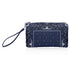 Zip wristlet in navy bandana print on a white background