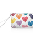 Zip wristlet in rainbow hearts 