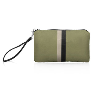 Zip Wristlet in Shimmer Army Green with Golden & Black Stripes
