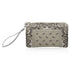 Shimmer beige bandana patterned wristlet on a white background