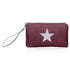 Zip wristlet in shimmer cabernet with a silver star