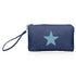 Zip wristlet in shimmer navy blue with light blue star on white