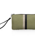Zip Wristlet in Shimmer Olive Green with Golden & Black Stripes