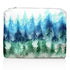 White zipper pouch with watercolor forest trees in various greens and blues