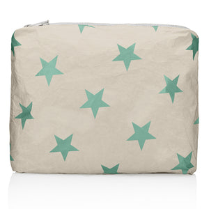 Medium cosmetic pouch shimmer beige with sea green stars