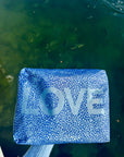Medium zipper pouch in stingray blue love pattern