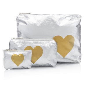 Set of Three Travel Packs in Silver with Gold Heart