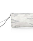 Zipper wristlet in shimmer white camouflage pattern