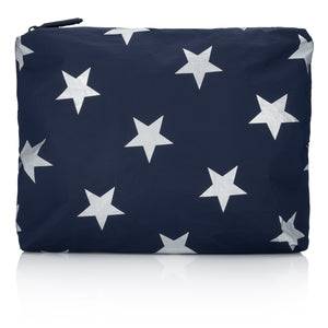 Travel Pack - Makeup Pouch - Medium Pack - Navy with Metallic Silver Stars