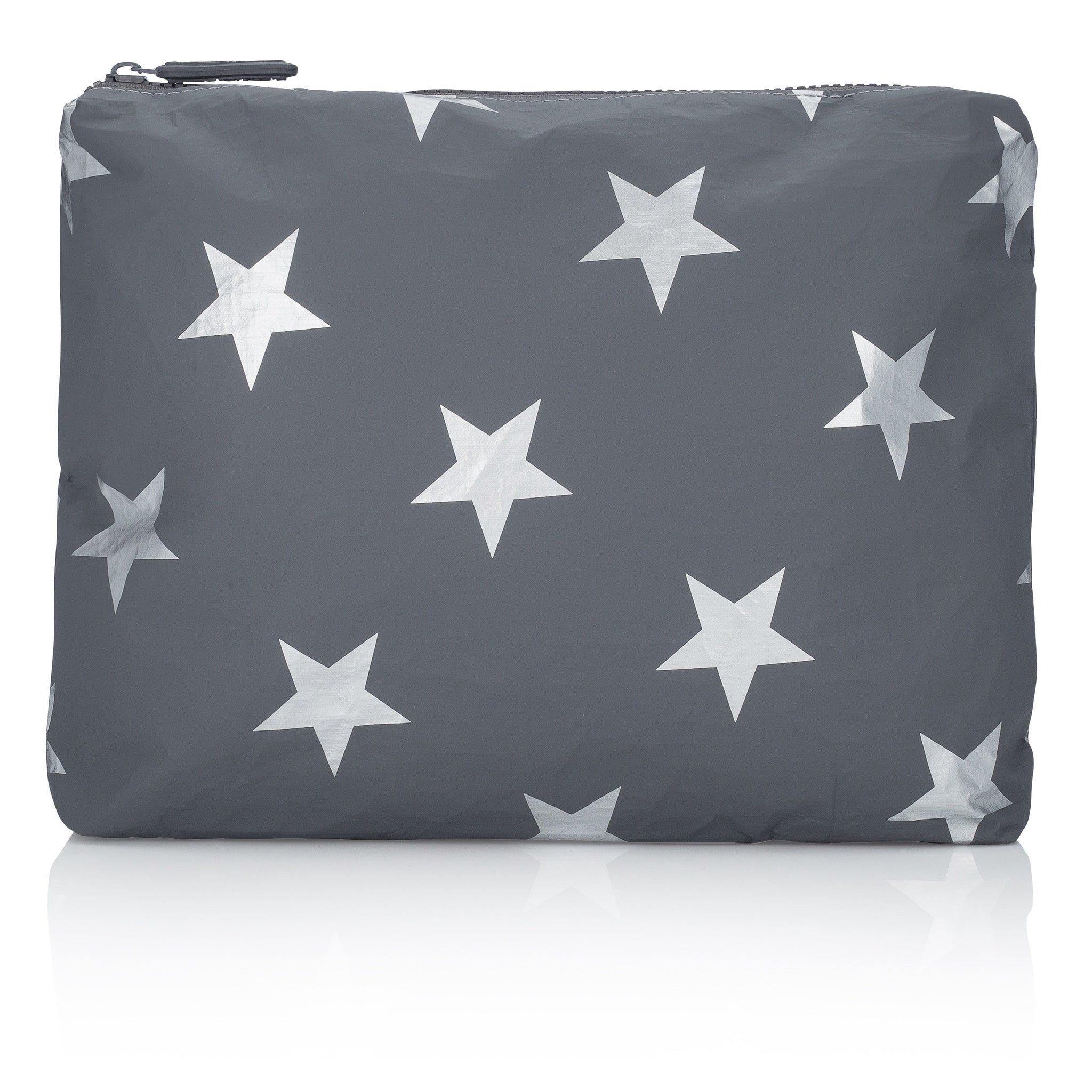 Travel Pack - Makeup Pouch - Medium Pack - Cool Gray with Metallic Silver Stars