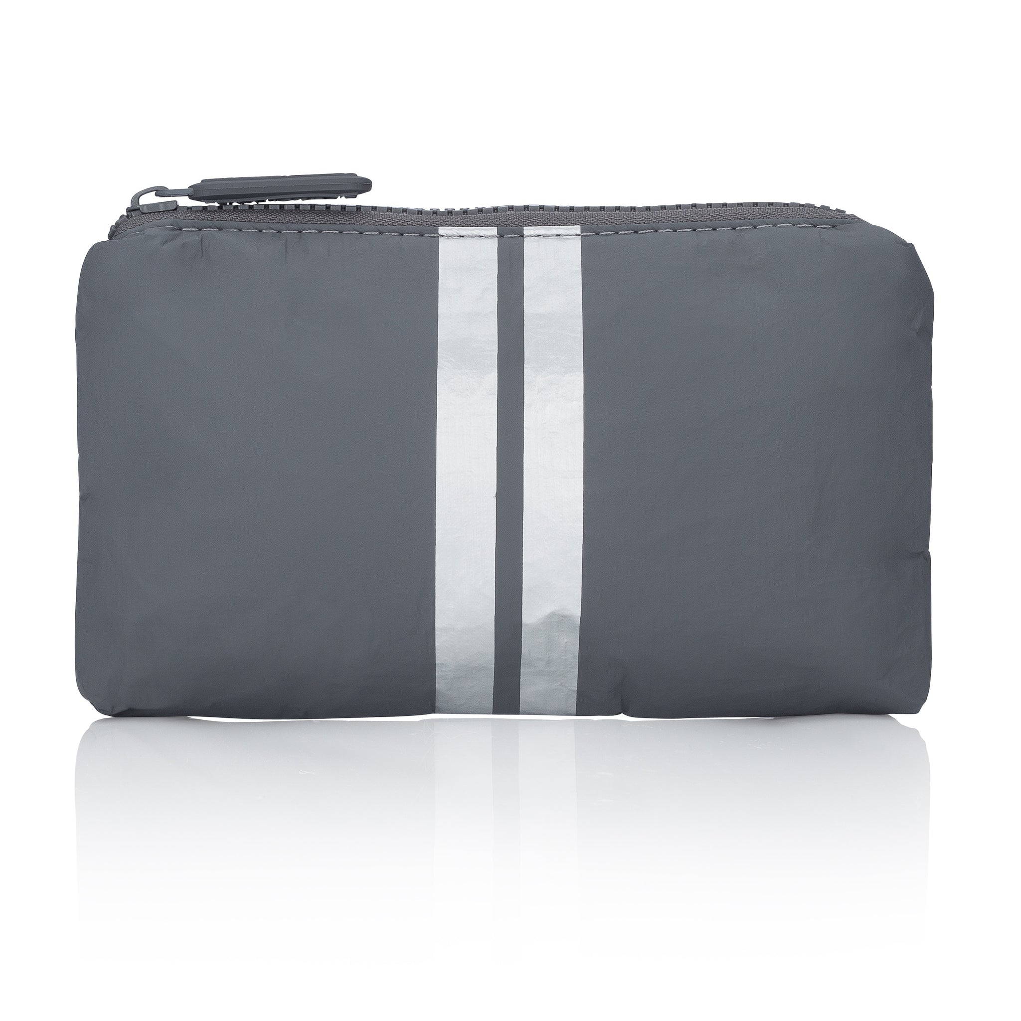 Cute Travel Clutch - Mini Padded Pack - Cool Gray HLT Collection with Metallic Silver Stripes