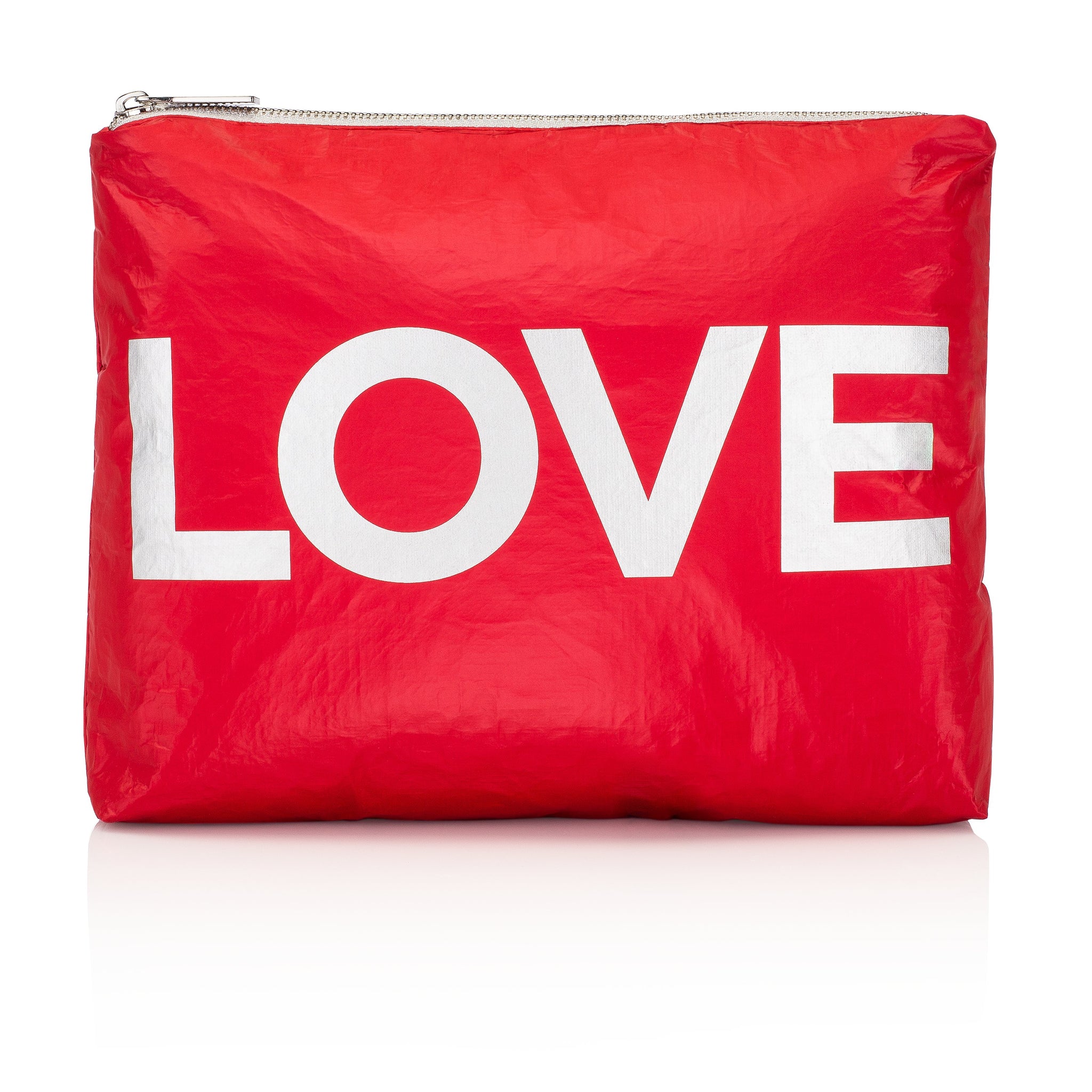 Travel Pack - Makeup Pouch - Medium Pack - Chili Pepper Red with Metallic Silver "LOVE"