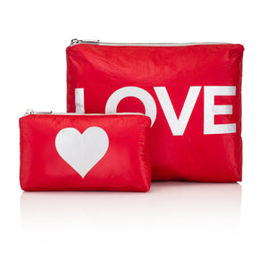 Set of Two - Cosmetic Case - Chili Pepper Red with Silver "LOVE" & Heart