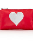 Cute Clutch - Travel Pouch - Mini Padded Pack - Chili Pepper Red with Metallic Silver Heart