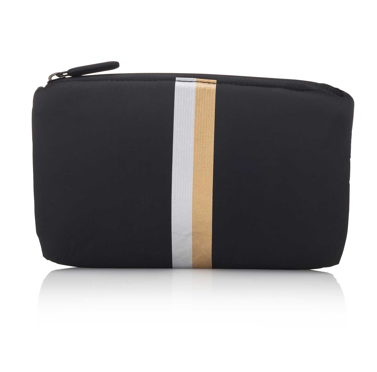 Cute Travel Clutch - Mini Padded Pack - Hi Love Black with Metallic Silver and Gold Stripes