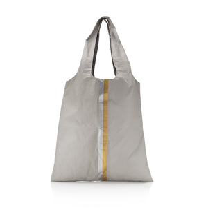 Carryall Tote Bag with Pocket in Earth Gray with Gold and Silver Stripes
