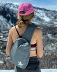 Crossbody Puffer Backpack in Cool Gray with Silver Star