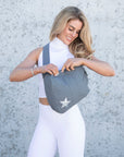 Crossbody Puffer Backpack in Cool Gray with Silver Star