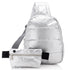 Silver Crossbody Puffer Backpack and Lay Flat Fanny Pack