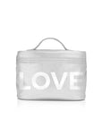 Cosmetic Case or Lunch Box in Silver with White "LOVE"