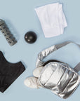 Travel Backpack - Gym Bag - Crossbody Fashion - Puffer Crossbody Backpack - Metallic Silver Bag