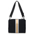 Crossbody purse in black with silver and gold stripes
