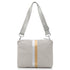 Crossbody purse in earth gray with silver and gold stripes