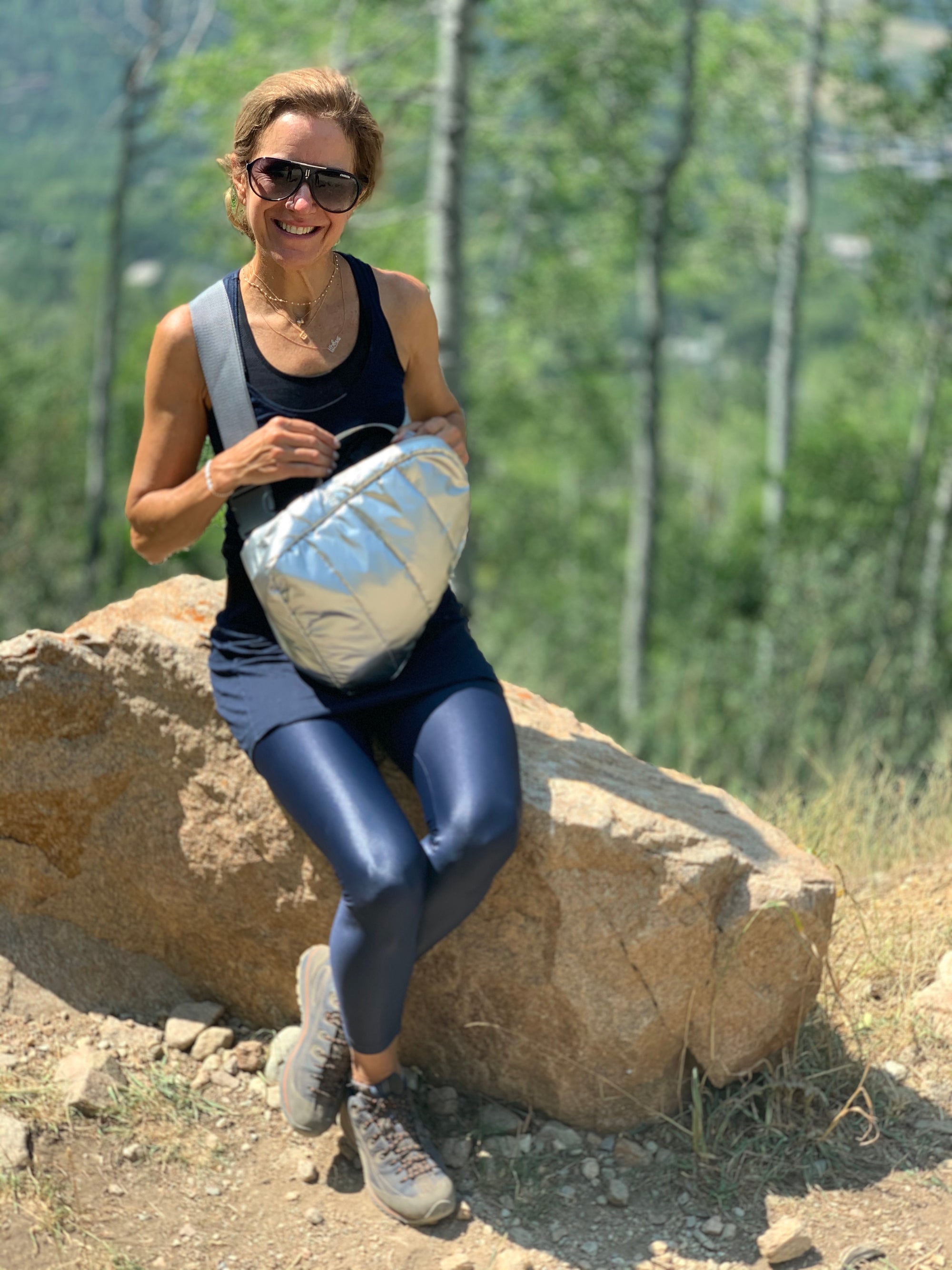 Travel Backpack - Gym Bag - Crossbody Fashion - Puffer Crossbody Backpack - Metallic Silver Bag