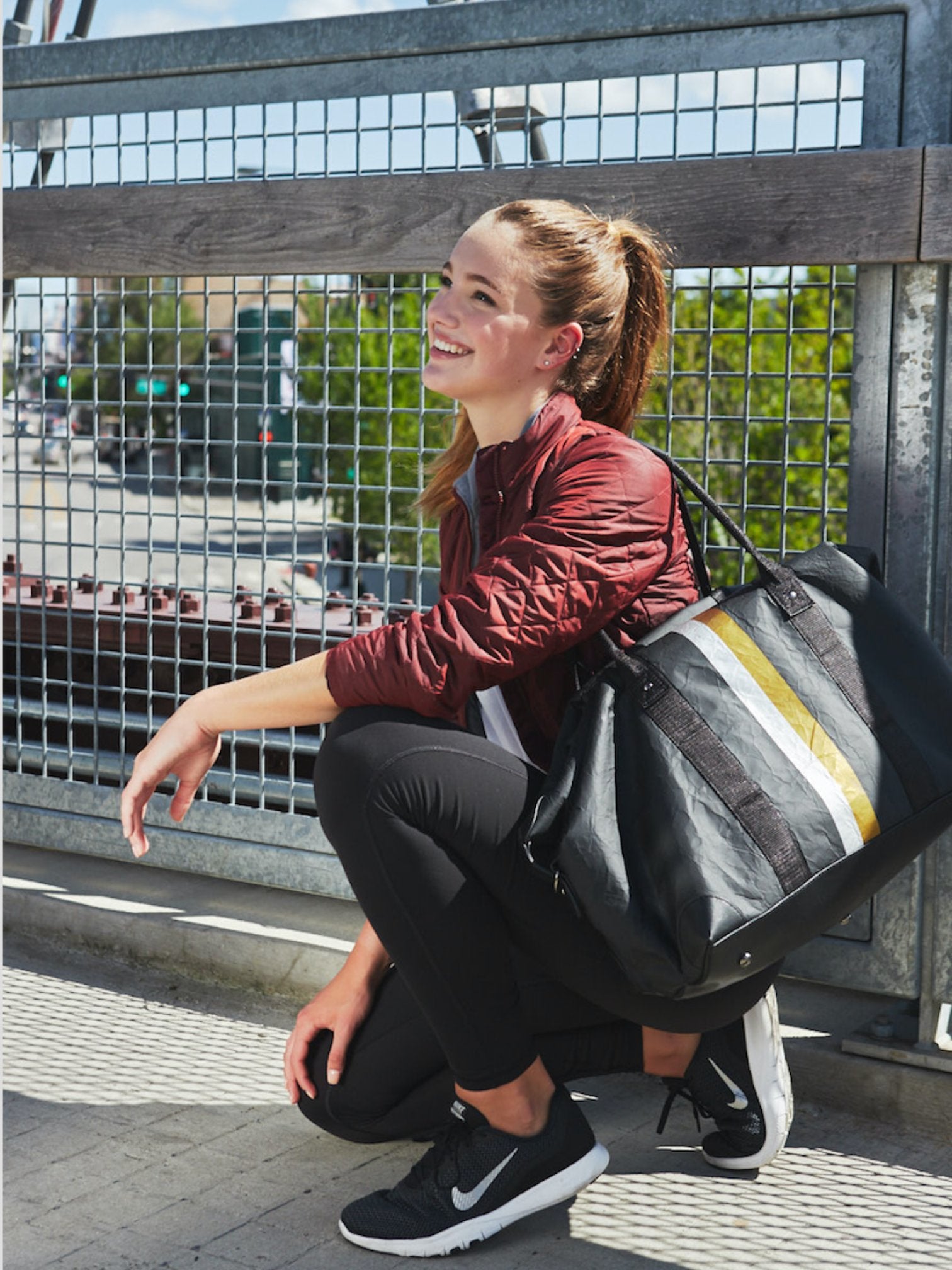 Duffel Bag in Black with Silver and Gold Stripes