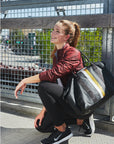 Duffel Bag in Black with Silver and Gold Stripes
